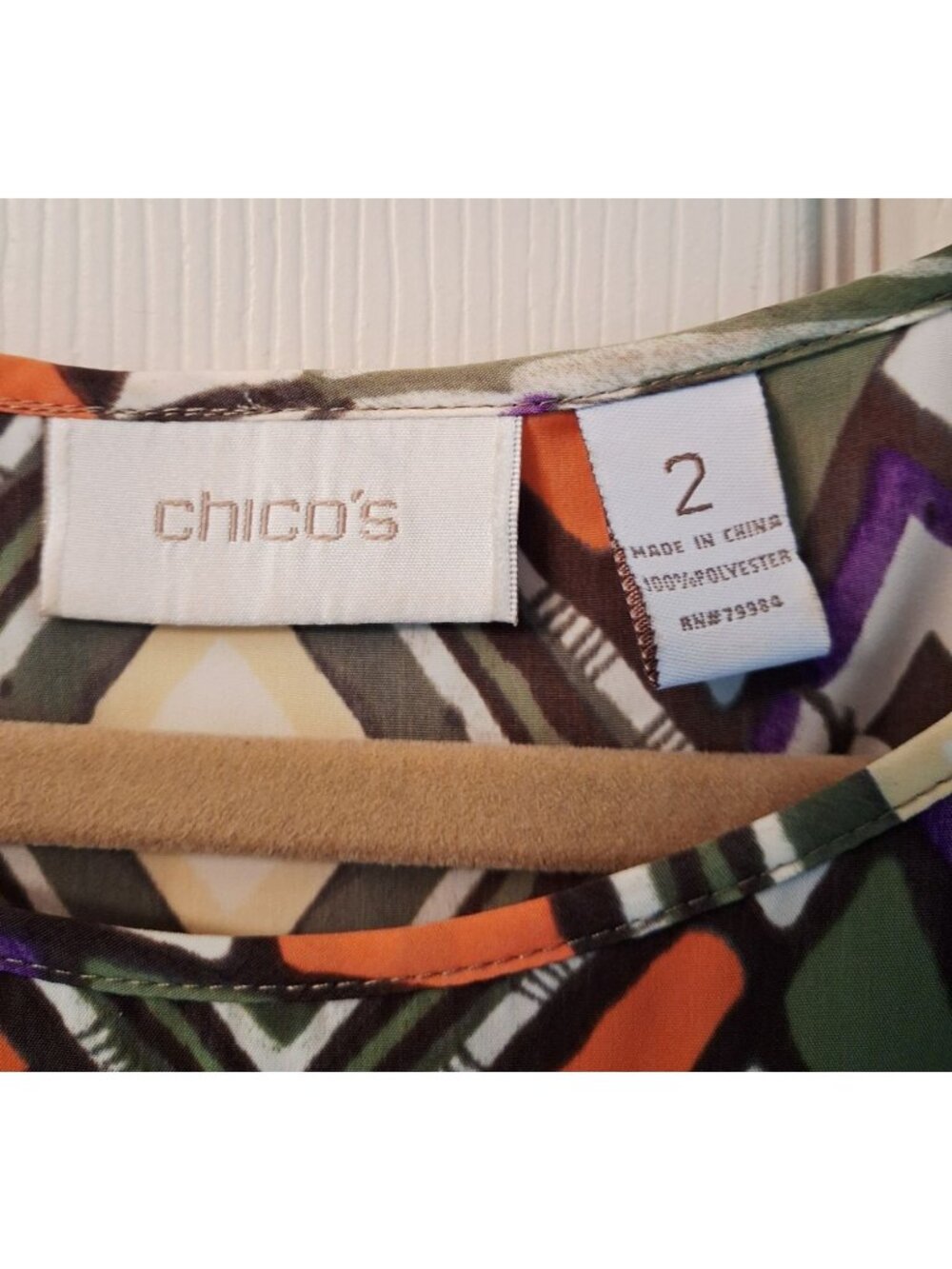 Chico's Geometric Print Womens Size L Tunic Top 3/4 Sleeves & Rounded Hemline - Picture 12 of 12
